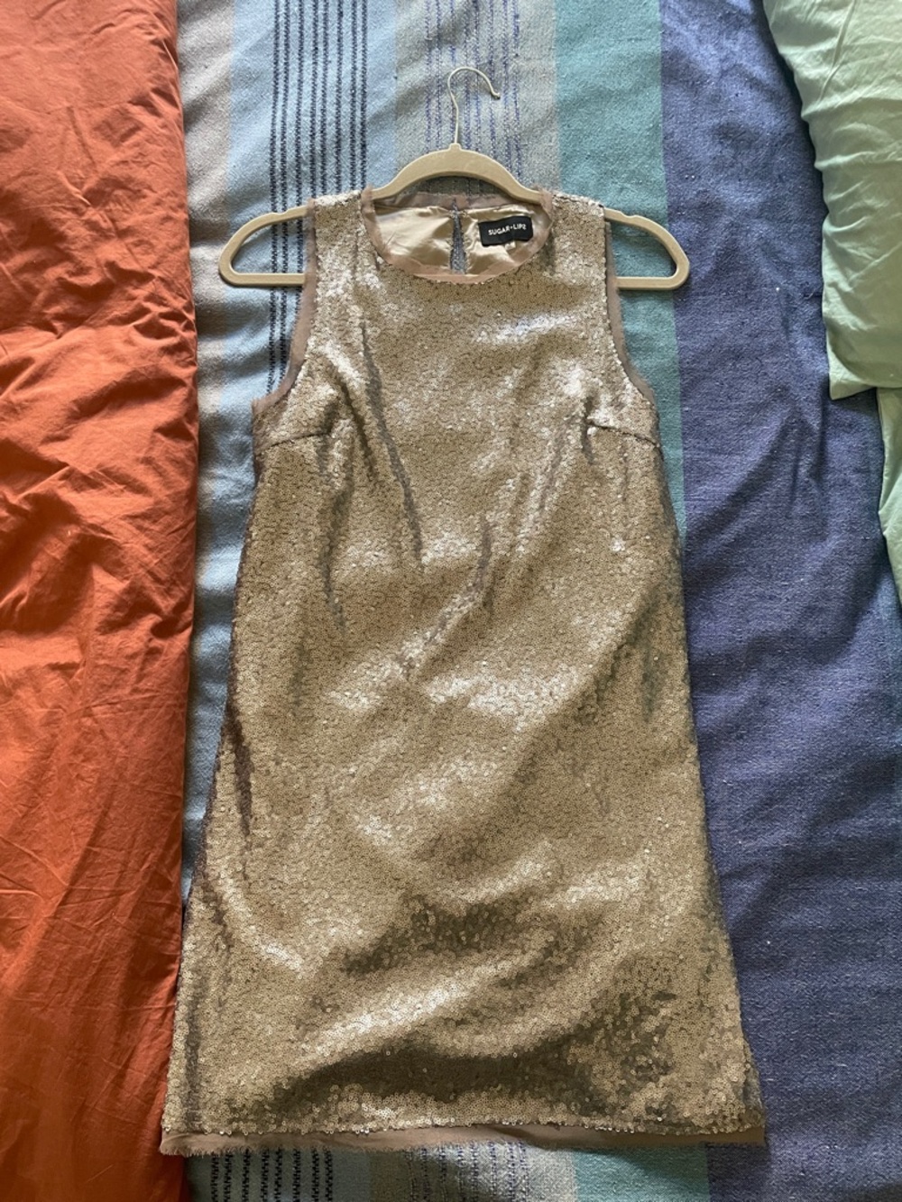 Sequin Shift Dress in Bronzed Silver